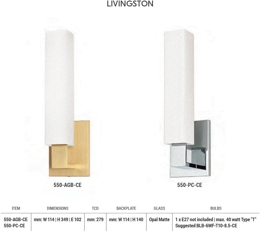 Aplica de perete design minimalist LIVINGSTON crom lustruit