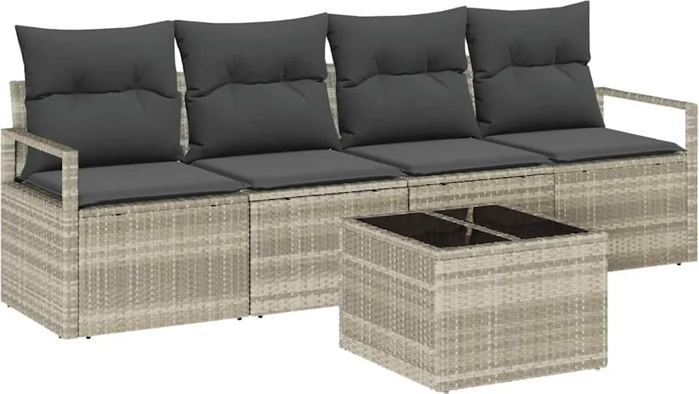 vidaXL Set de canapea 5 pcs Gri deschis și gri închis poliratan