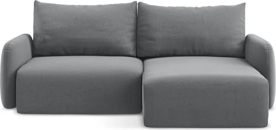 Colțar gri extensibil/cu spațiu de depozitare cu tapițerie din catifea (cu colț pe partea dreaptă/cu șezlong) Kalena – Makamii