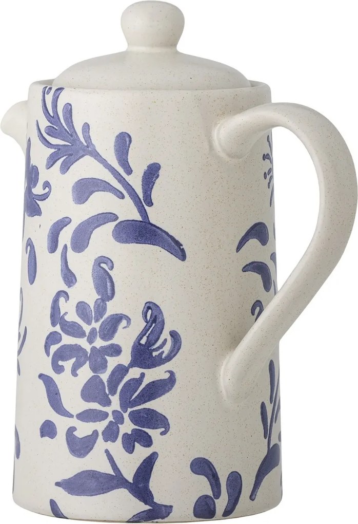 Ceainic din ceramică albă, cu detalii albastre decorate manual, „Petunia", 10,5 x 19,5 cm