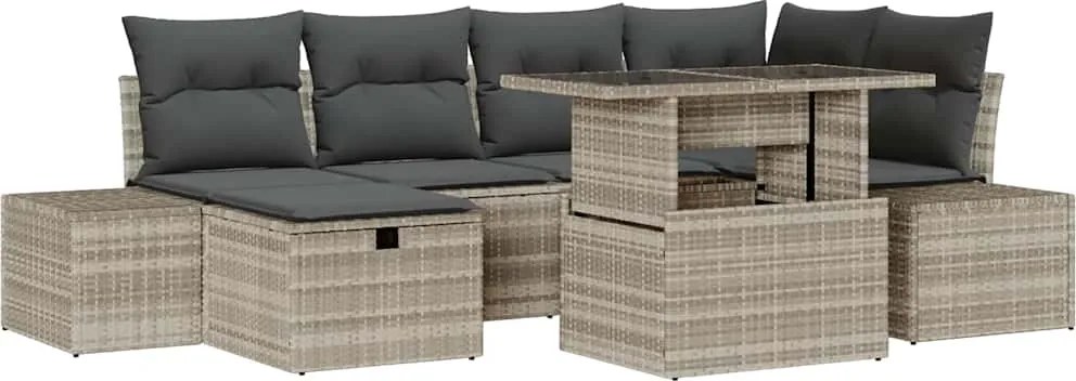 vidaXL Set de canapele pentru grădină 7 pcs Gri deschis Rattan poli