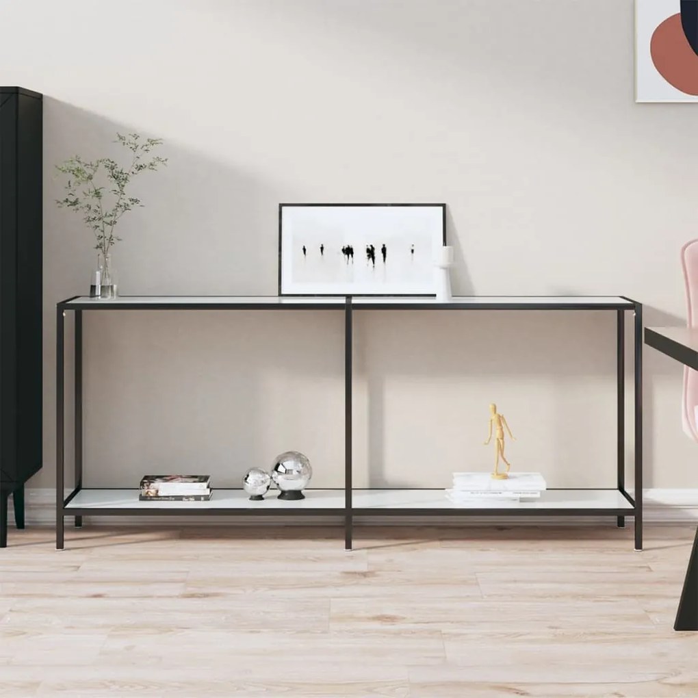 331704 vidaXL Masă consolă,alb, 180x35x75,5 cm, sticlă securizată