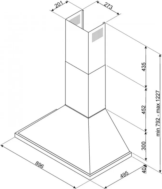 Hota decorativa SMEG Portofino KPF9WH, 275 W, A+, 781 m³/h, 3 viteze, 3 filtre, Supapa anti-retur, Otel inoxidabil, LED, Alb