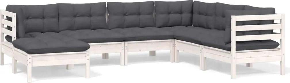 vidaXL Set mobilier de grădină cu perne, 7 piese, alb, lemn masiv pin