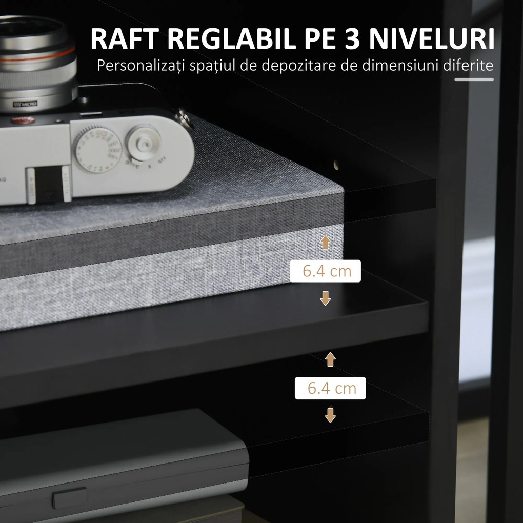 HOMCOM Suport de imprimantă organizator birou dulap ușă 3 nișe + blat mare panouri particule negru | Aosom Romania