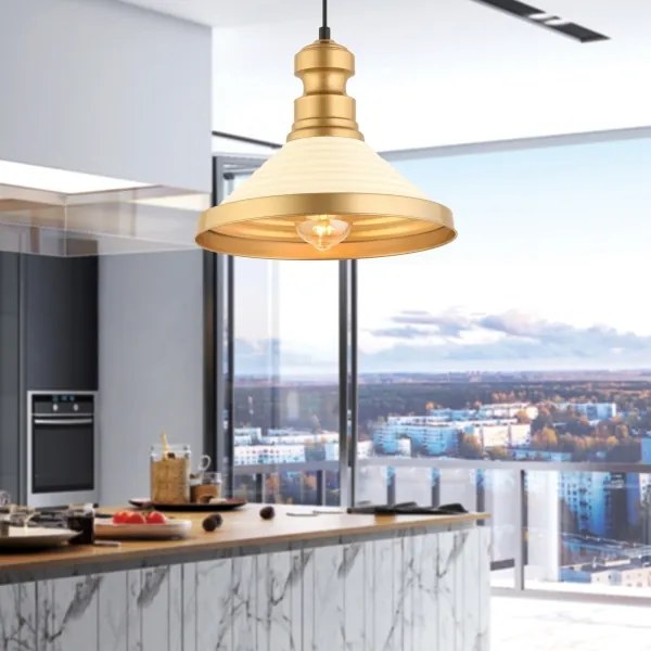 Lustră suspendată pe cablu MONZA, 1x E27, 40W, 230V, Ø 30 cm, crem/auriu