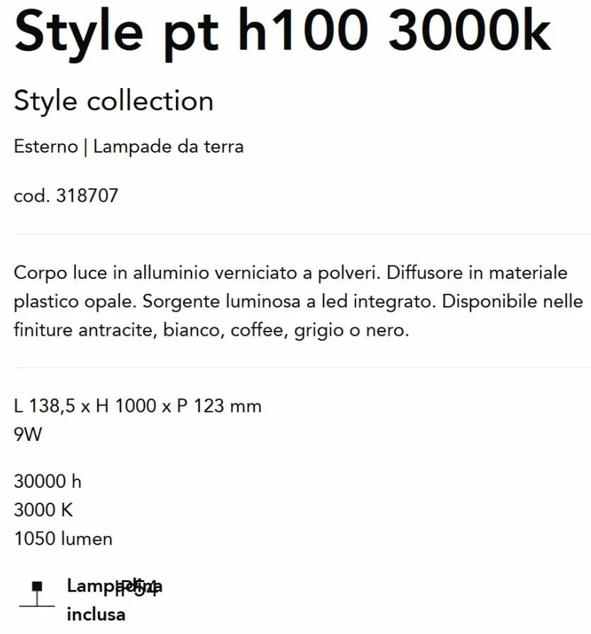 Stalp LED iluminat exterior Style pt h100 3000k alb