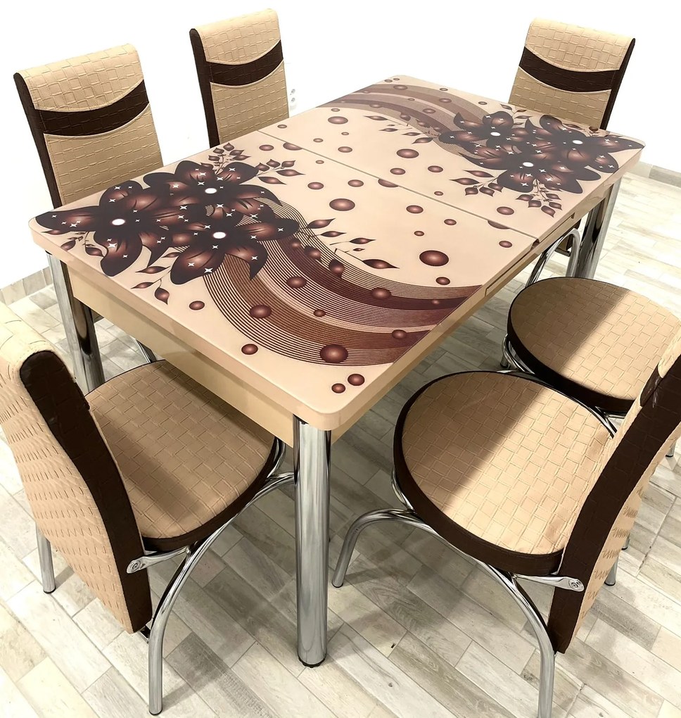 Set masa extensibila 130 / 170 x 80 cm cu 6 scaune, model 1631