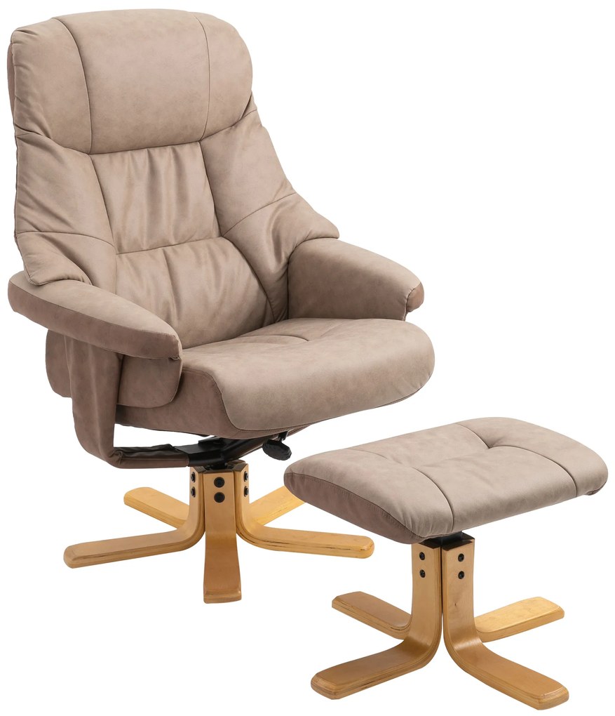 HOMCOM Fotoliu de Relaxare cu Taburet, Rotativ 360°, Înclinabil 135°, Husă Respirabilă, 78 x 82,5 x 109 cm, maro | Aosom Romania