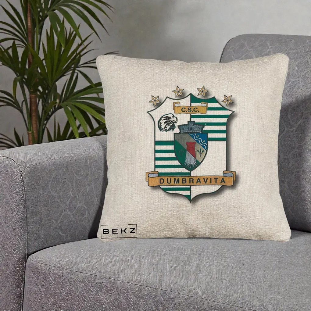 Perna Personalizata CSC Dumbravita Fotbal, 40x40 cm, Bej Canapea, Husa Detasabila, Perna Inclusa, BEKZ®