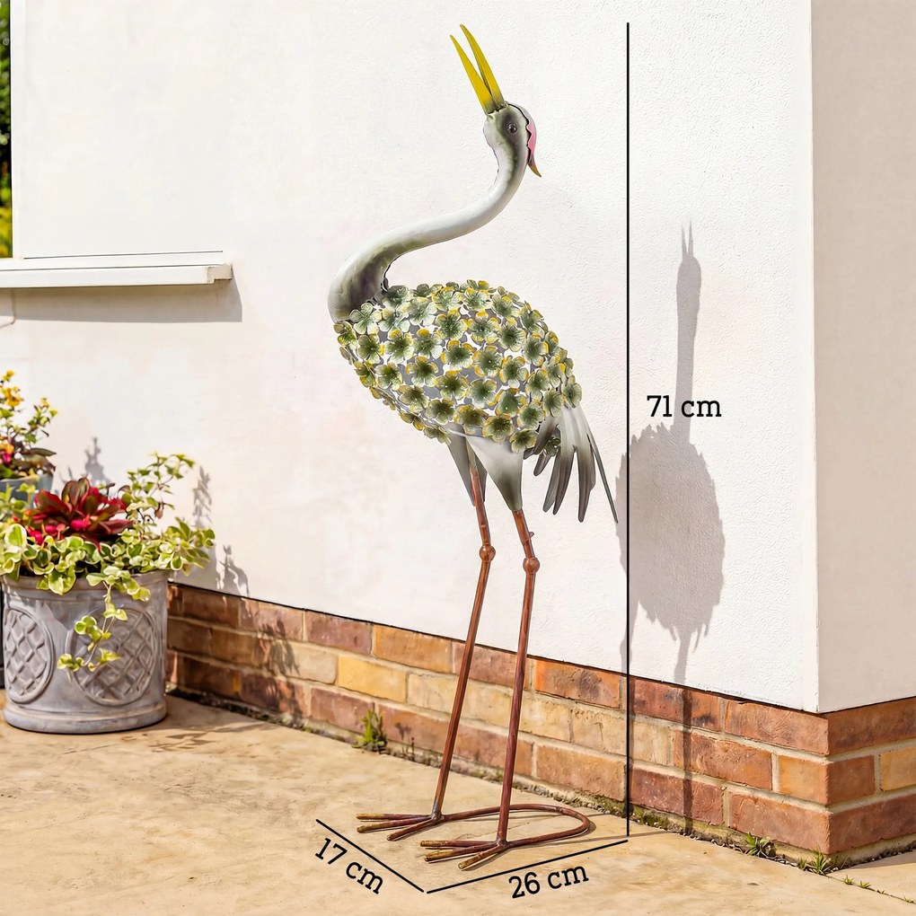 Outsunny Statui de grădină, sculptură de stârc din metal, statui de păsări 71 cm, pentru curte, iaz, terasă, verde | Aosom Romania