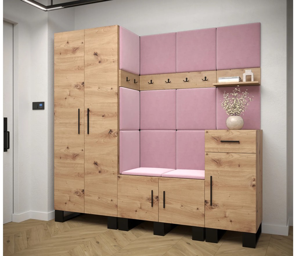 Set mobilier pentru hol Amanda 1 (Stejar artisan + roz). 1085858