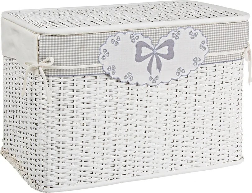 Cos depozitare alb din rattan textil alb gri Kis 66 cm x 40 cm x 43 H