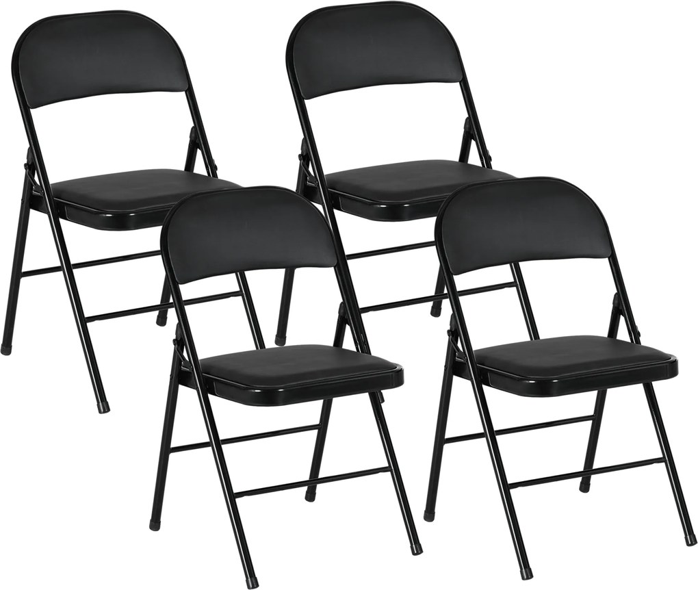 HOMCOM Set de 2 Scaune Pliabile Metalice, Tapițate cu Piele Ecologică PU, pentru Interior, cu Șezut Confortabil și Spătar Deschis | Aosom Romania