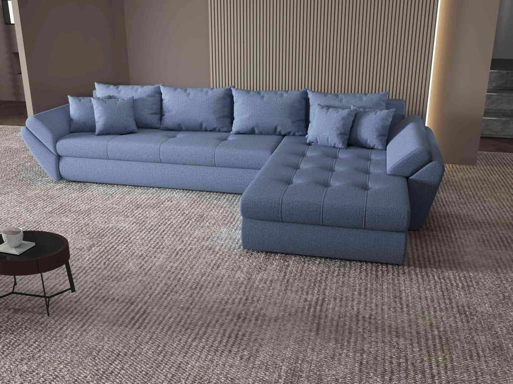 Colțar extensibil dumonde cu ladă de depozitare si sezut confortabil din spuma high-density, Loana XL Enjoy Albastru II 335x185 cm