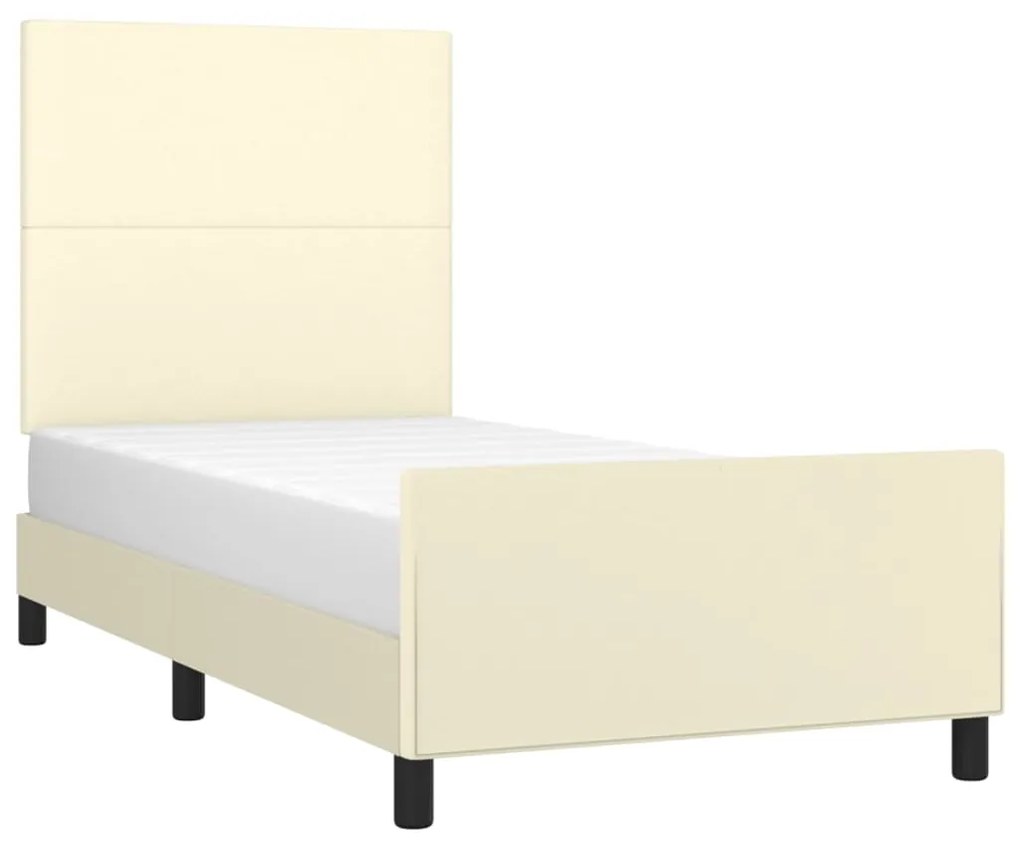 Cadru de pat cu tablie, crem, 90x200 cm, piele ecologica Crem, 90 x 200 cm, Design simplu