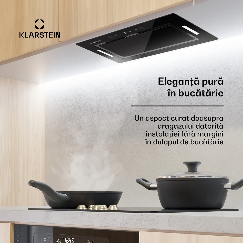 Klarstein Hektor Eco, hotă, 72 cm, 466 m³/h, control tactil, sticlă