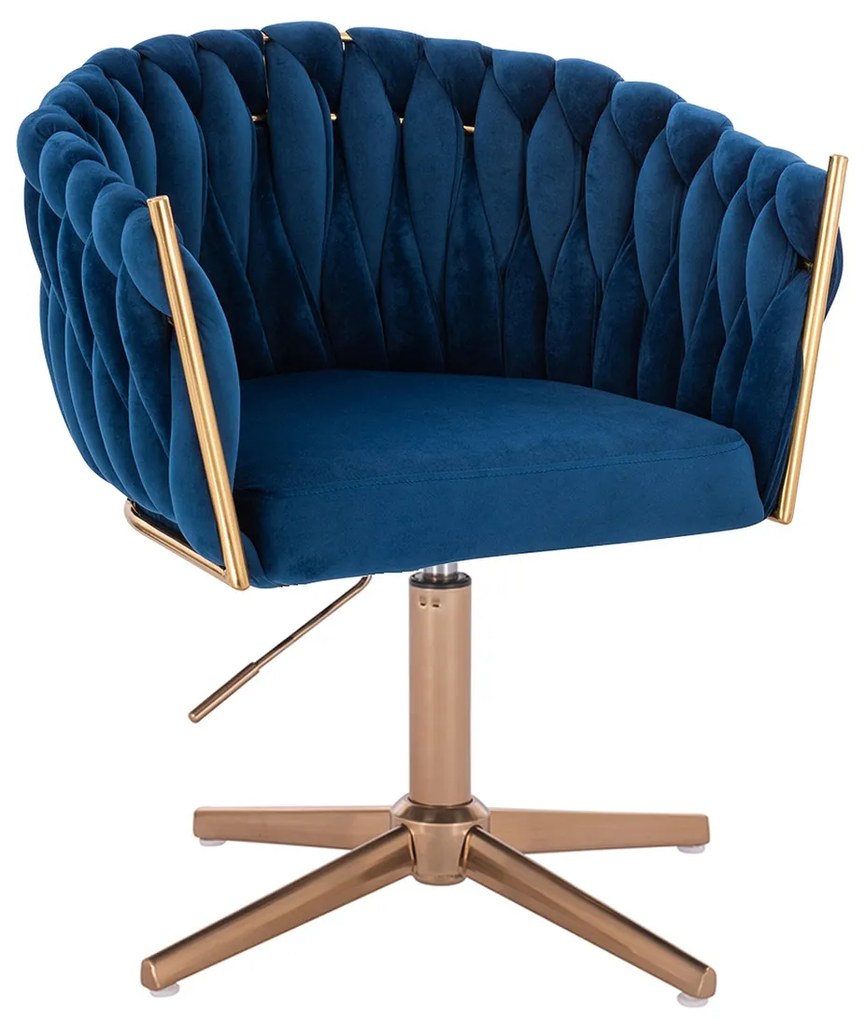 HR750CROSS Scaun Bleumarin din Catifea cu Bază Aurie