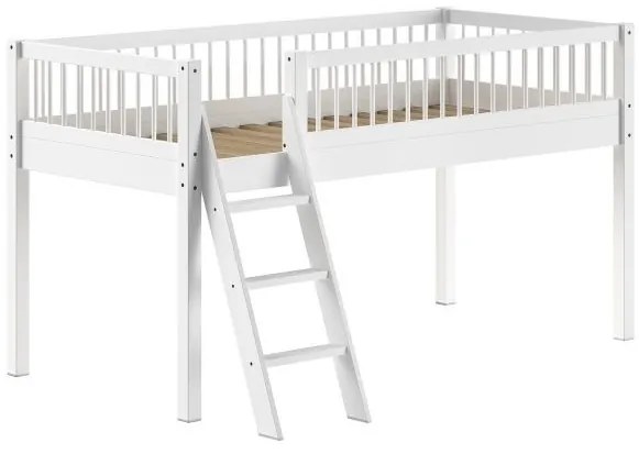 Pat Semi-Înălțat Forrest Beech pentru Camera Copii, 90x200 cm, din Lemn Masiv de Fag, Alb – Vipack