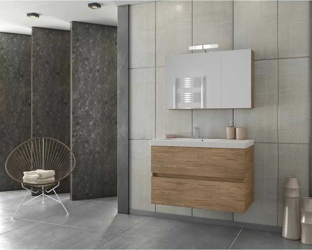 Dulap cu oglinda suspendat Drop Luxus maro 2 usi 75 cm