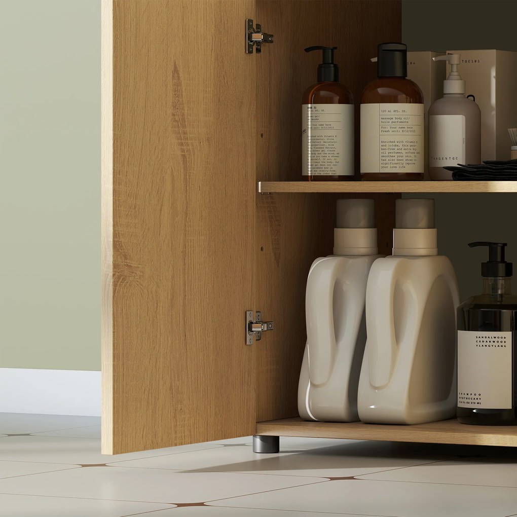 HOMCOM Dulap sub lavoar, dulap de baie 2 uși cu închidere amortizată, raft reglabil, 60x39,8x58,5cm, lemn natural | Aosom Romania