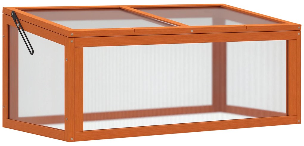 Outsunny Seră din Lemn și Policarbonat 90 x 46 x 40 cm Seră cu acoperiș impermeabilă pentru plante de grădină Pat de plantare Portocaliu | Aosom Romania