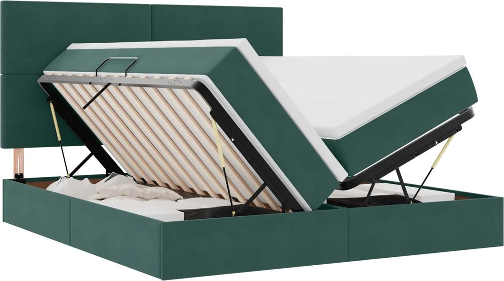 vidaXL Pat cu storage cu saltea Verde închis 180 x 200 cm Catifea