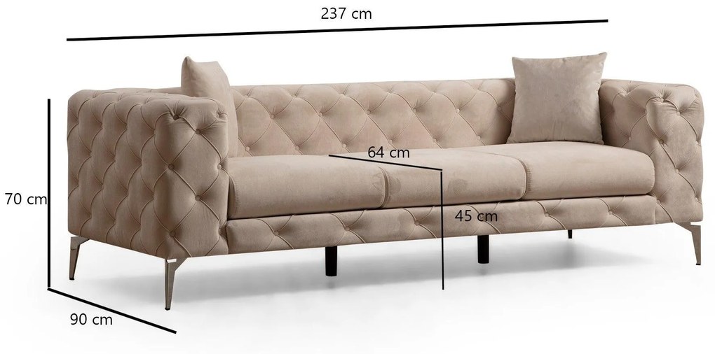 Canapea Fixa Chester cu 3 locuri Clyburn, 237 x 90 x 73 cm
