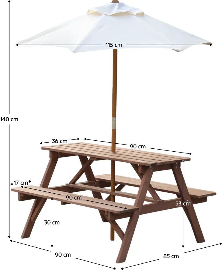 Seturi de grădină pentru copii cu umbrelă de soare, maro/bej, PADY