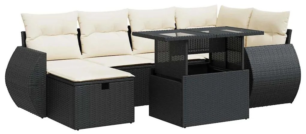 3327896 vidaXL Set canapele de grădină cu perne, 7 piese, negru, poliratan