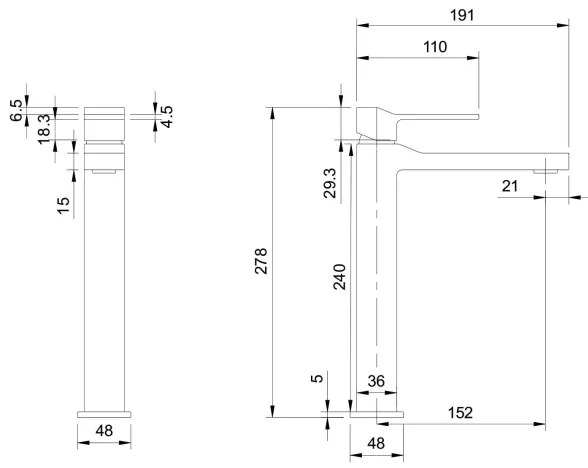 Baterie de lavoar OMNIRES SL7712GR SLIDE 27,8 cm grafit periat