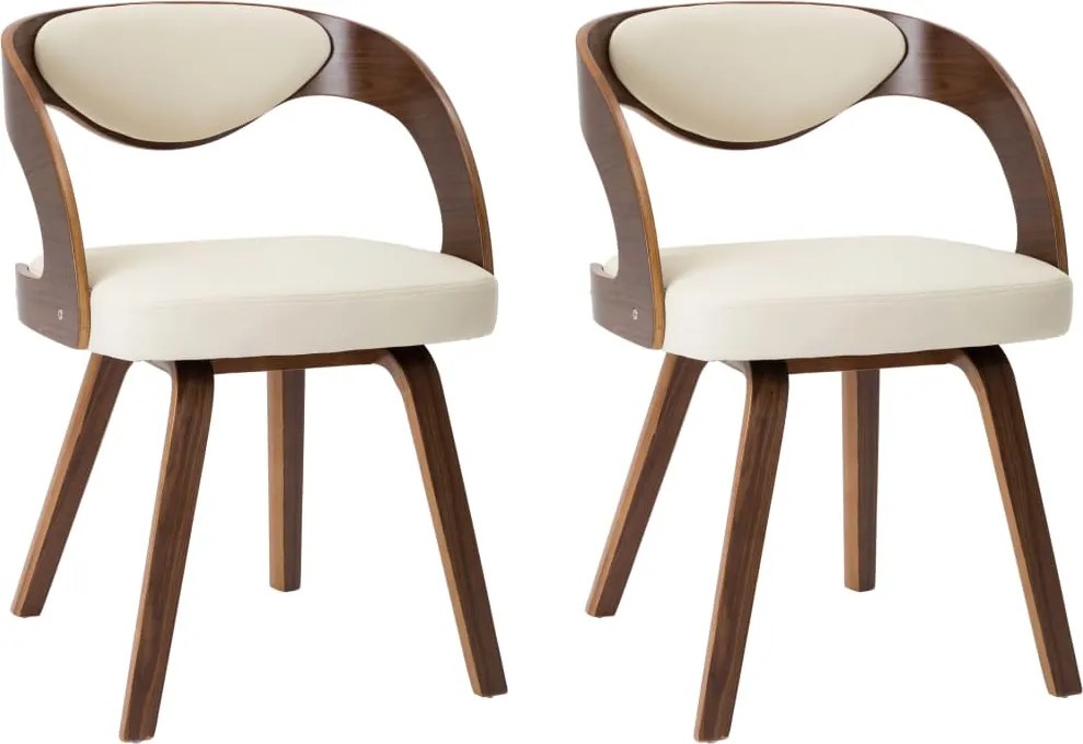vidaXL Scaune de bucătărie, 2 buc, crem, lemn curbat & piele ecologică