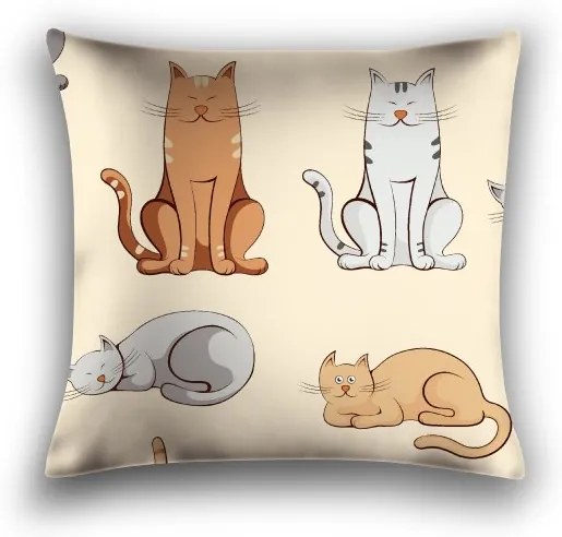 Husa pentru perna din microfibra COLORED CATS 45x45 cm, crem
