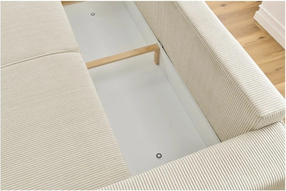 Canapea bej extensibilă cu tapițerie din catifea reiată 245 cm Nihad – Bobochic Paris