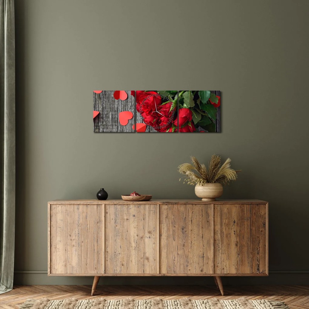 Tablou cu trandafiri (cu ceas) (90x30 cm)