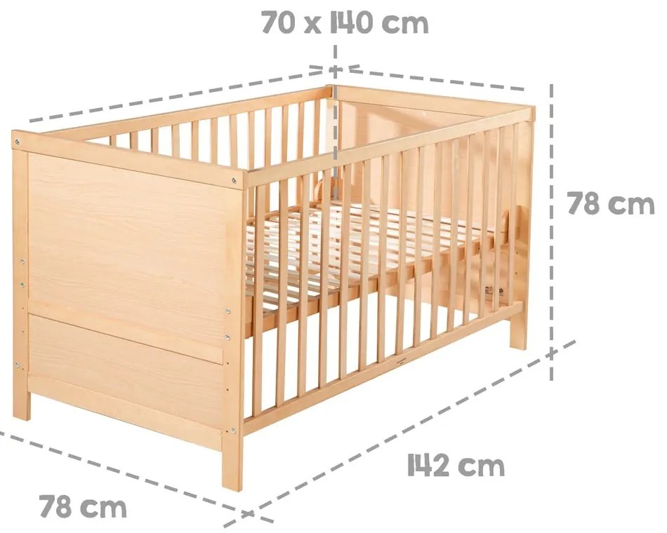 Pătuț în culoare naturală 70x140 cm – Roba