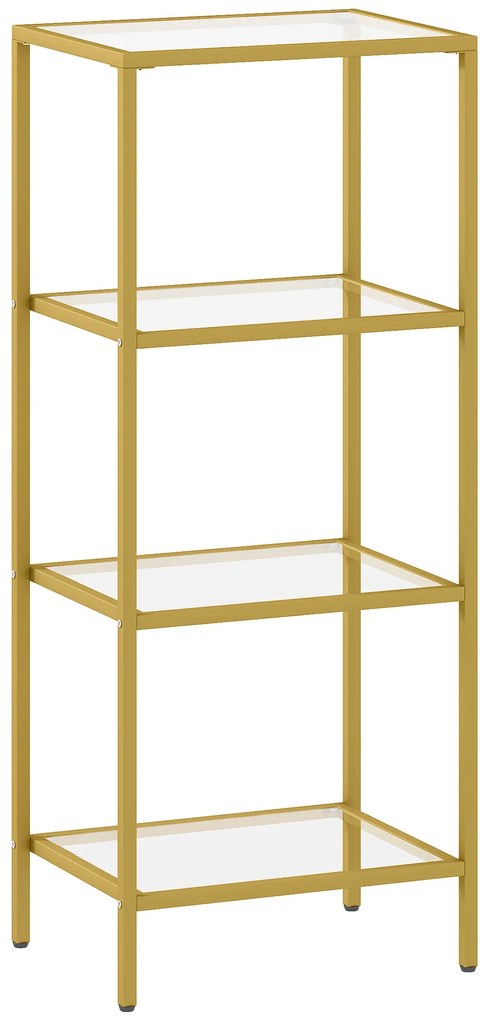 HOMCOM Unitate de Rafturi cu 4 Nivele, Raft de Sticlă, Raft de Stocare Vertical pentru Sufragerie, Birou Acasă, Dormitor, Baie, Tonuri de Aur | Aosom Romania