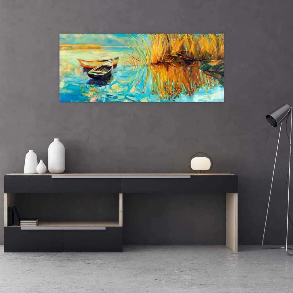 Tablou - Lacul cu bărci (120x50 cm)