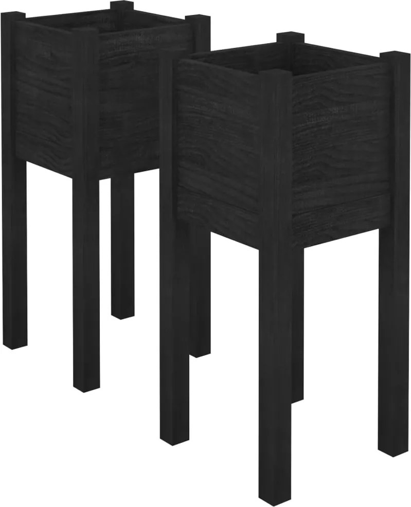 vidaXL Jardiniere de grădină 2 buc. negru 31x31x70 cm lemn masiv pin