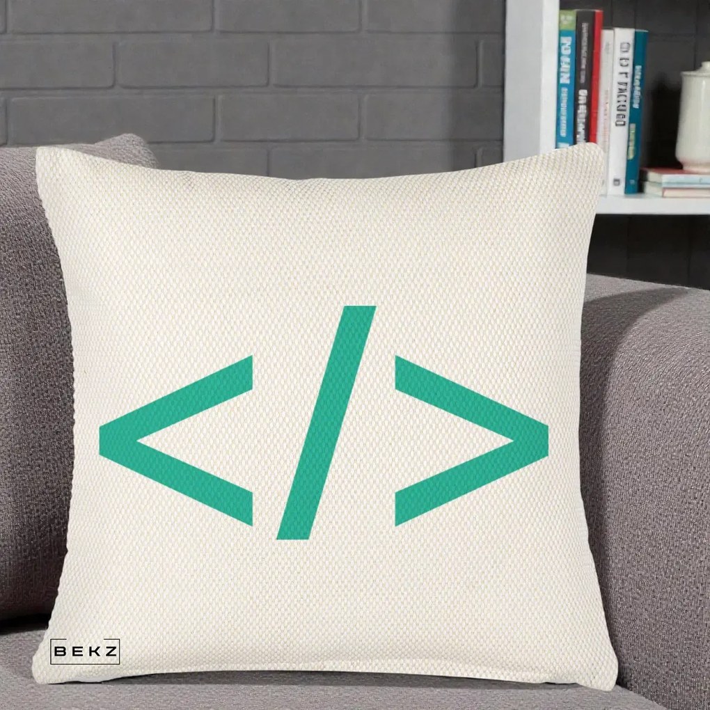 Perna Personalizata Cod HTML Turcoaz, 40x40 cm, Crem Reliefat, Husa Detasabila, Perna Inclusa, BEKZ®