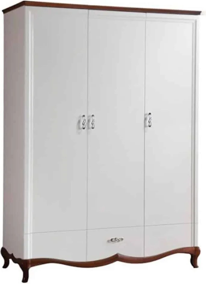 Dulap lemn masiv nuc Milan 3 Uși Alb-, 164,2 × 62,5 × 209,5 cm