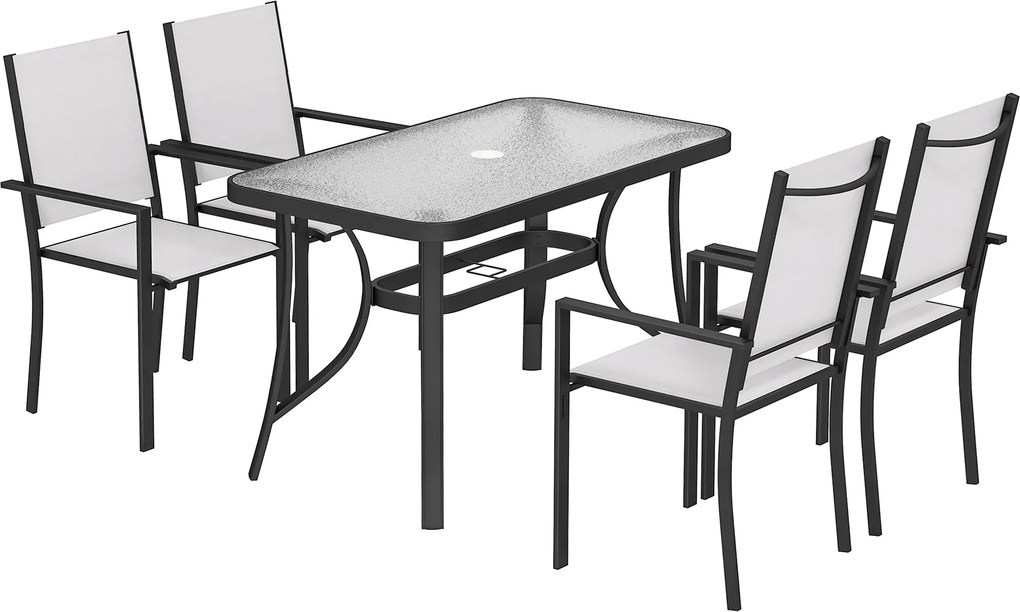 Outsunny Set de Prânz Grădină cu Orificiu pentru Umbrelă, Masă, Scaune pentru 4, Gri Deschis | Aosom Romania