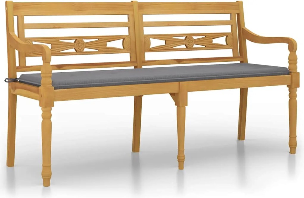 vidaXL Bancă Batavia cu pernă gri, 150 cm, lemn masiv de tec