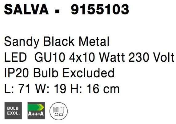 Plafoniera cu 4 spoturi directionabile SALVA negru NVL-9155103