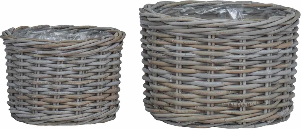 vidaXL Coș pentru plante cu depozitare 2 pcs Gri Ratan Kubu