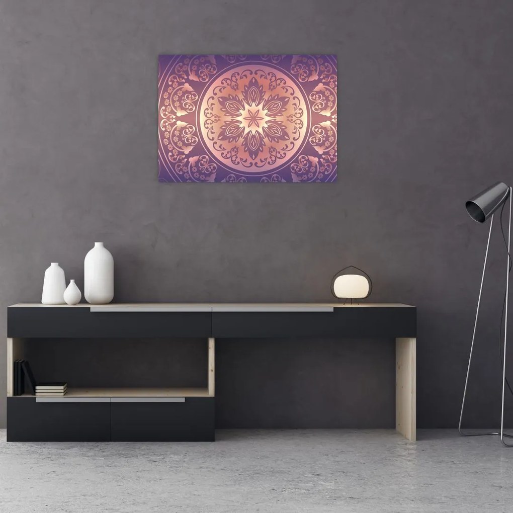 Tablou pe sticlă - Mandala pe gradient violet (70x50 cm)