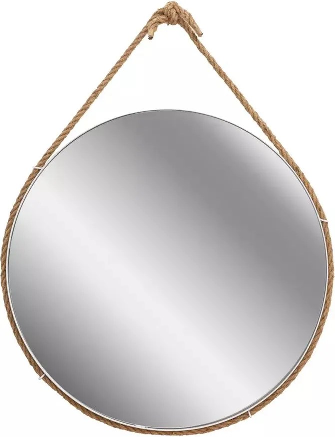 Oglinda rotunda Rea Loft 60 cm alb cu franghie maro