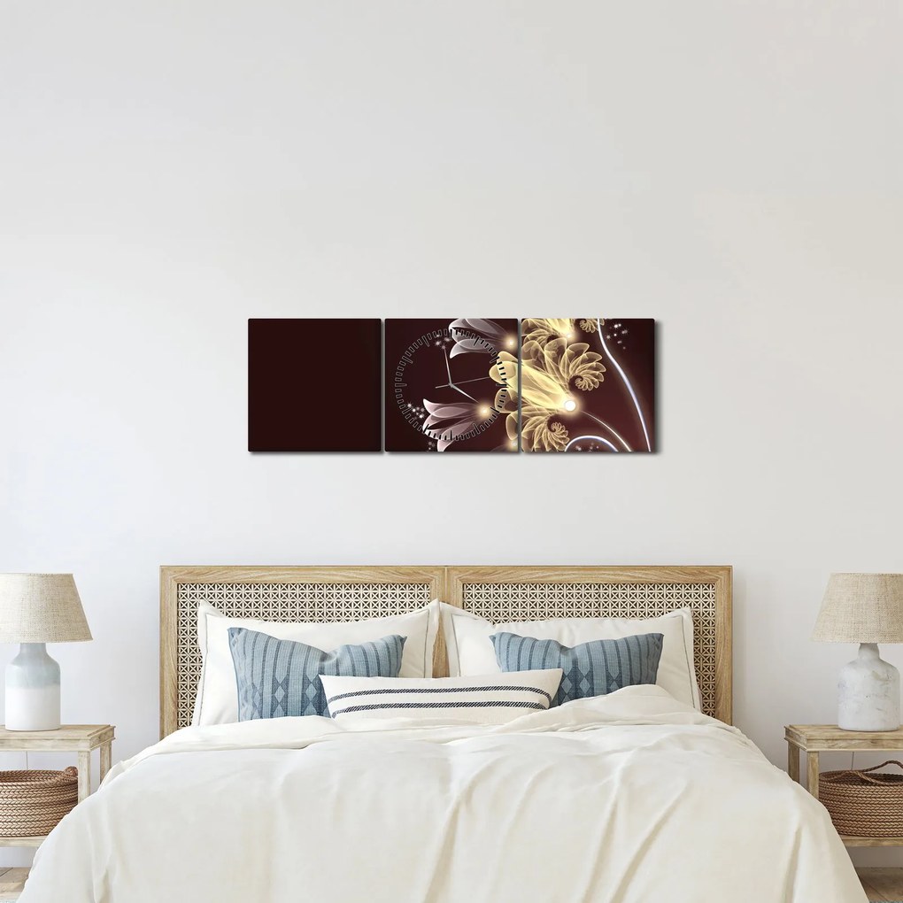 Tablou - Flori strălucitoare (cu ceas) (90x30 cm)