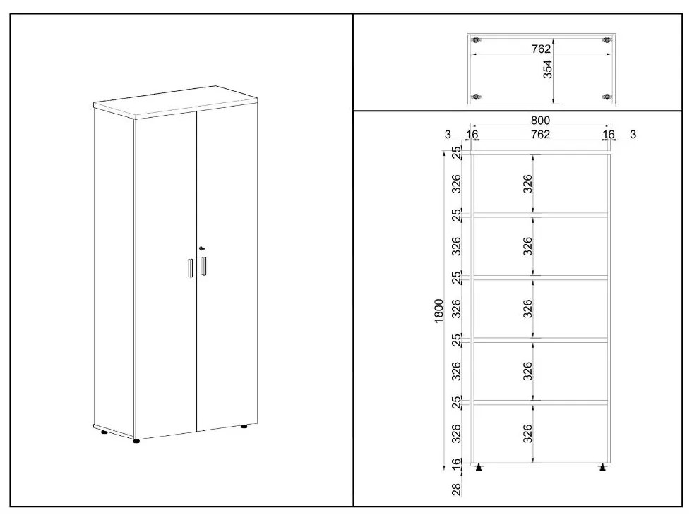 Dulap înalt SimpleOffice 80 x 40 x 180 cm, mesteacăn