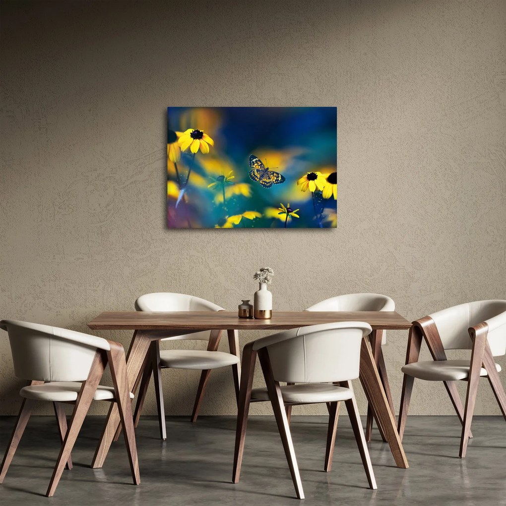 Tablou - Fluture galben și flori (70x50 cm)